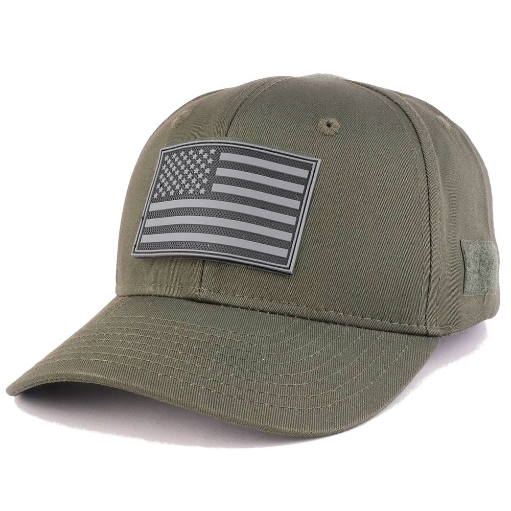 Armycrew USA Patriotic Black 2 American Flag Rubber Tactical Patch Adjustable Structured Operator Cap - ACU
