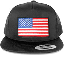 Flexfit 5 Panel American Flag Patched Snapback Mesh Charcoal Cap - Black Red Patch