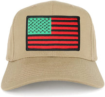USA American Flag Logo Embroidered Iron On Patch Snap Back Cap - Khaki