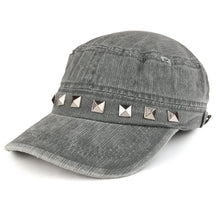 Distressed Flat Top Metallic Studded Frayed Cadet Style Army Cap