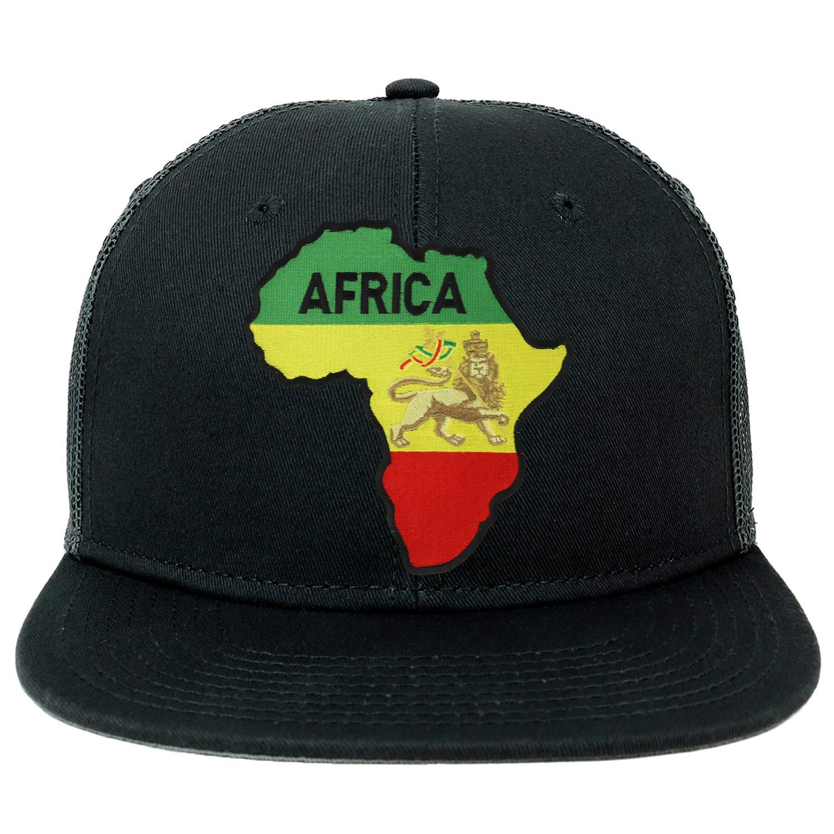 Armycrew Oversize XXL RGY Africa Map and Rasta Lion Patch Flatbill Mesh Snapback Cap - Black - 2XL