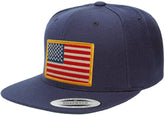 AC Racing Flexfit USA American Flag Embroidered Flat Bill Snapback Cap - Navy (One Size, Gold Patch)