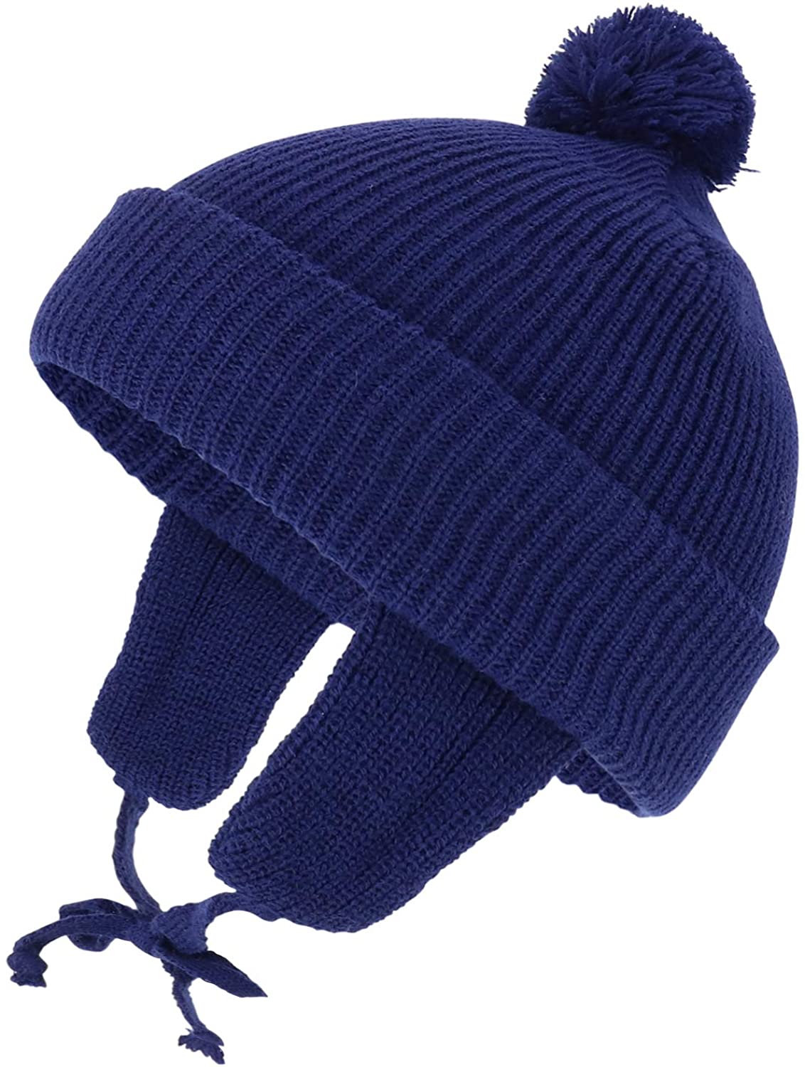 Armycrew Infant to Toddler Winter Cuff Folded Beanie with Pom and Earflaps