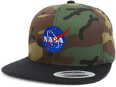 Armycrew Small NASA Insignia Patch Two Tone Camo Black Flatbill Snapback Baseball Cap
