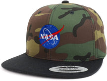 Armycrew Small NASA Insignia Patch Two Tone Camo Black Flatbill Snapback Baseball Cap