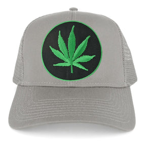 Marijuana Leaf Circle Iron on Patch with Green Border Adjustable Trucker Cap