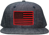 Washed Denim USA American Flag Embroidered Iron on Patch Snapback - BLU - BLACK RED
