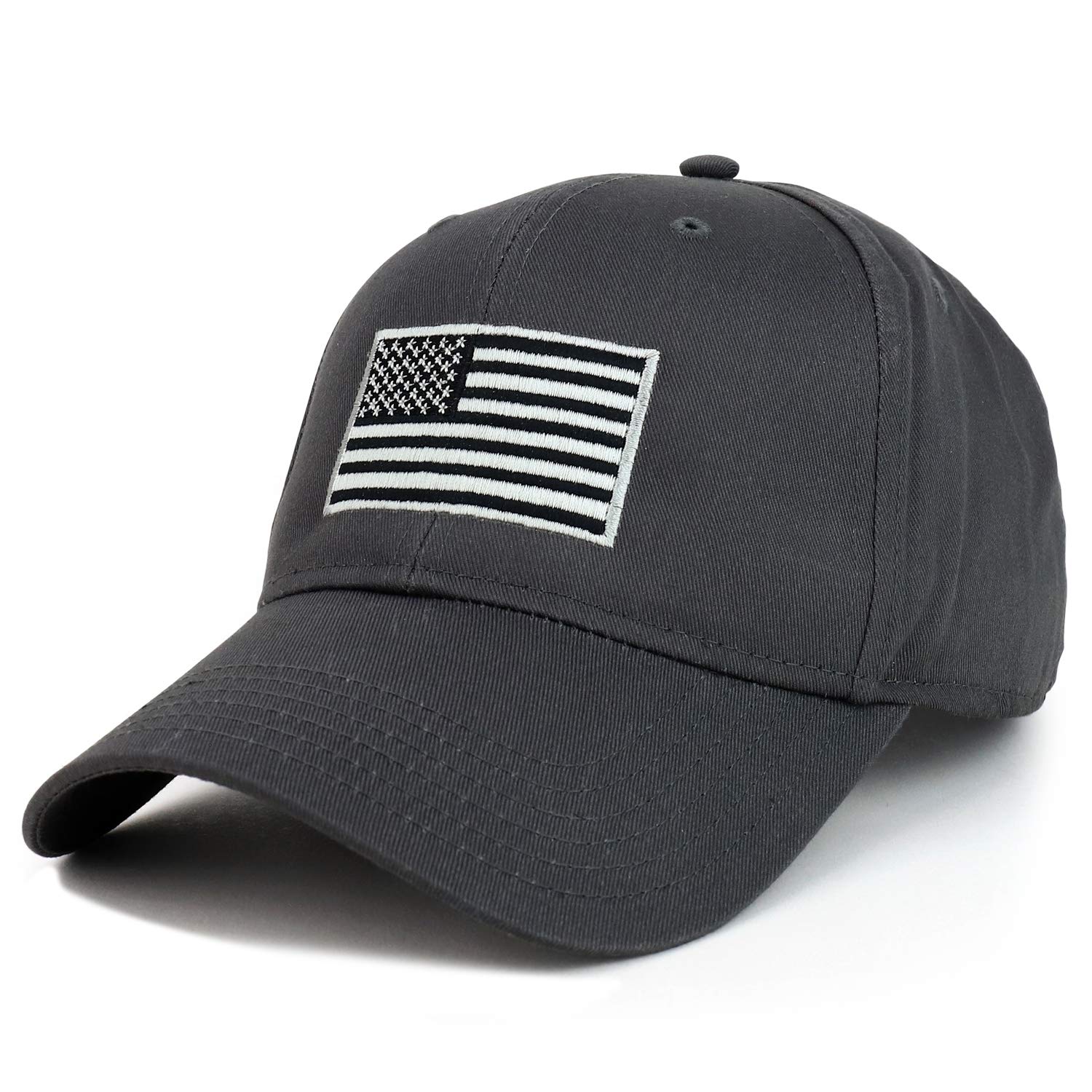 Armycrew Black Grey USA Flag Embroidered Snapback Baseball Cap Fits Upto XXL