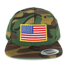 Flexfit Patriotic American Flag Patch Flat Bill Snapback Cap - Camo