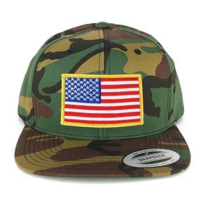 Flexfit Patriotic American Flag Patch Flat Bill Snapback Cap - Camo