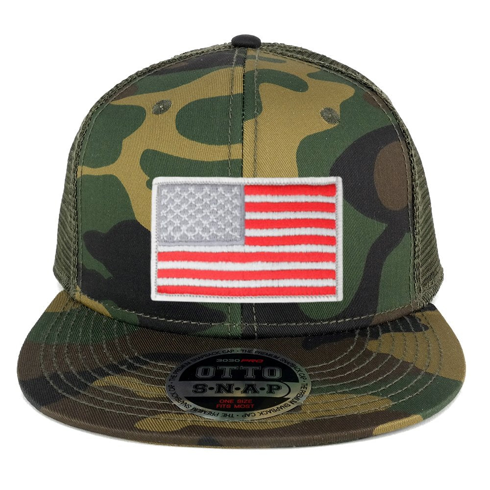 Armycrew USA American Flag Embroidered Patch Snapback Camo Mesh Cap - Camo Olive