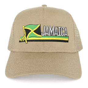 Jamaica Flag and Text Embroidered Cutout Iron on Patch Adjustable Mesh Trucker Cap