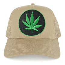 Marijuana Leaf Circle Iron on Patch with Green Border Adjustable Trucker Cap