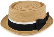 Boater Pork Pie Paper Straw Hat with Black Ribbon Band