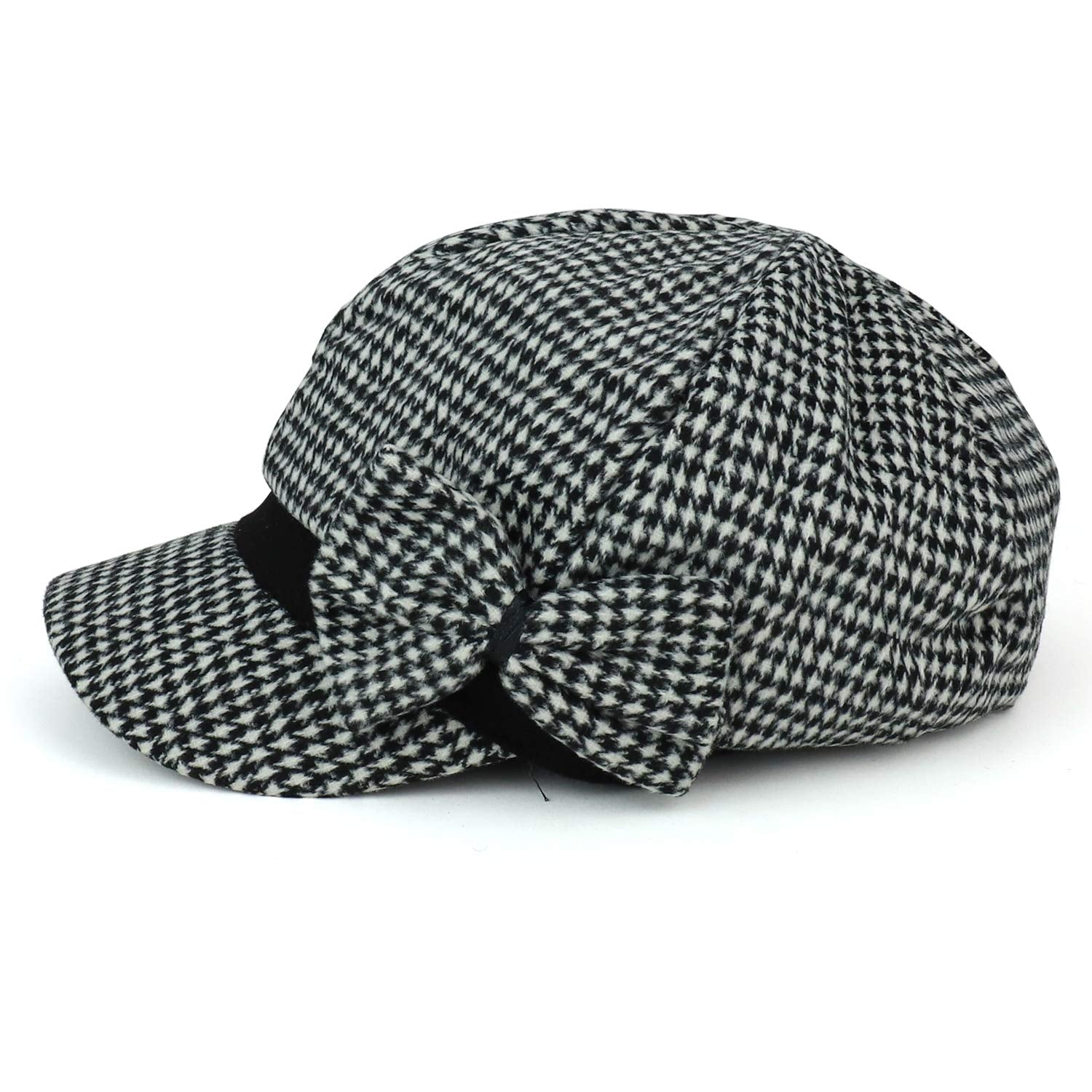 Armycrew Women's Houndstooth Pattern Newsboy Cap with Side Bow