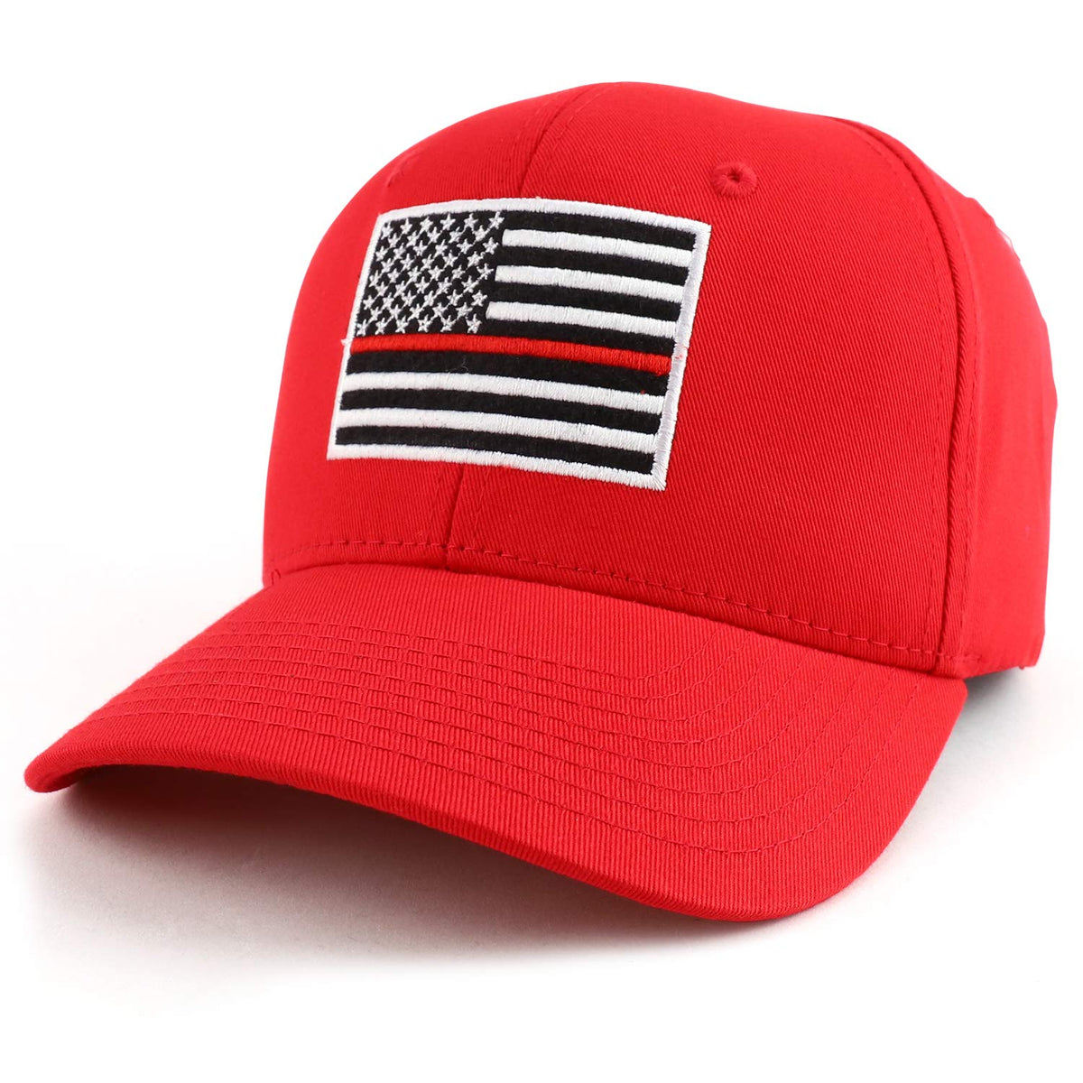 USA American Flag Embroidered 6 Panel Adjustable Operator Cap - Thin Red Line