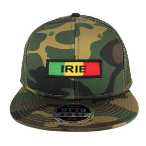 Irie Green Yellow Red Embroidered Iron on Patch Camo Flat Bill Snapback Mesh Cap