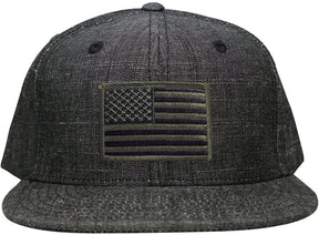 Washed Denim USA American Flag Embroidered Iron on Patch Snapback - BLK - Black Grey