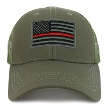 Armycrew USA Flag Thin Red Line Tactical Embroidered Patch Trucker Mesh Cap