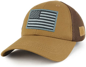 Armycrew USA American Flag Black 2 Embroidered Patch Low Crown Adjustable Tactical Mesh Cap