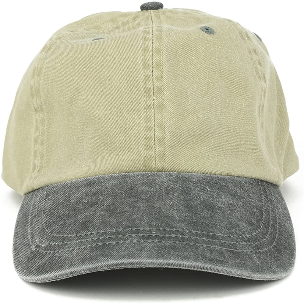Armycrew Low Profile Blank Two-Tone Washed Pigment Dyed Cotton Dad Cap - Khaki Black