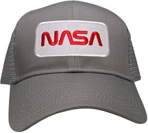NASA Worm Red Text Embroidered Iron On Patch Snapback Trucker Mesh Cap - Black
