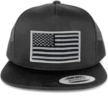 Flexfit 5 Panel American Flag Patched Snapback Mesh Charcoal Cap - Black Red Patch