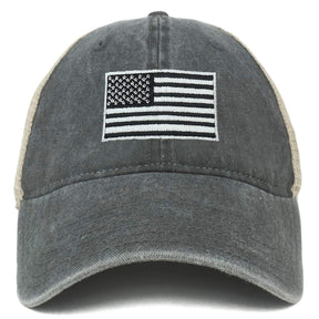 Armycrew Oversize XXL Grey American Flag Embroidered Washed Trucker Mesh Cap