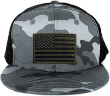 Armycrew US American Flag Embroidered Patch Adjustable Urban Camo Trucker Cap - UUB - Black Grey