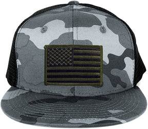 Armycrew US American Flag Embroidered Patch Adjustable Urban Camo Trucker Cap - UUB - Black Grey
