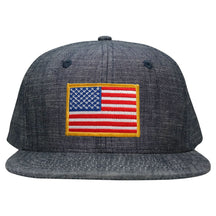 Washed Denim USA American Flag Embroidered Iron on Patch Snapback - BLU - Yellow