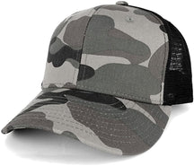 Camo Multi-Color Blank Curve Bill Adjustable Mesh Trucker Cap - NTG-Black