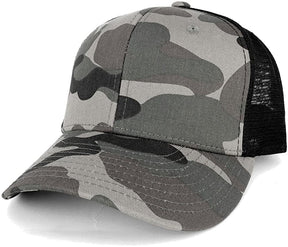 Camo Multi-Color Blank Curve Bill Adjustable Mesh Trucker Cap - NTG-Black