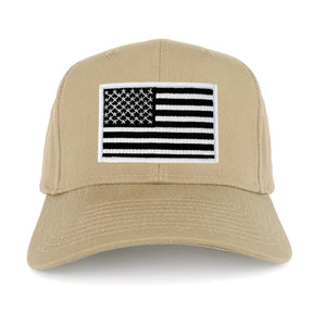 USA American Flag Logo Embroidered Iron On Patch Snap Back Cap - Khaki