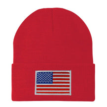 Made in USA - White American Flag Embroidered Patch Long Cuff Beanie