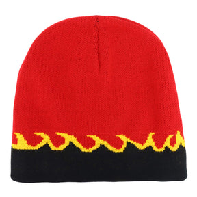 Armycrew Small Fire Flame Pattern Reversible Short Knit Beanie