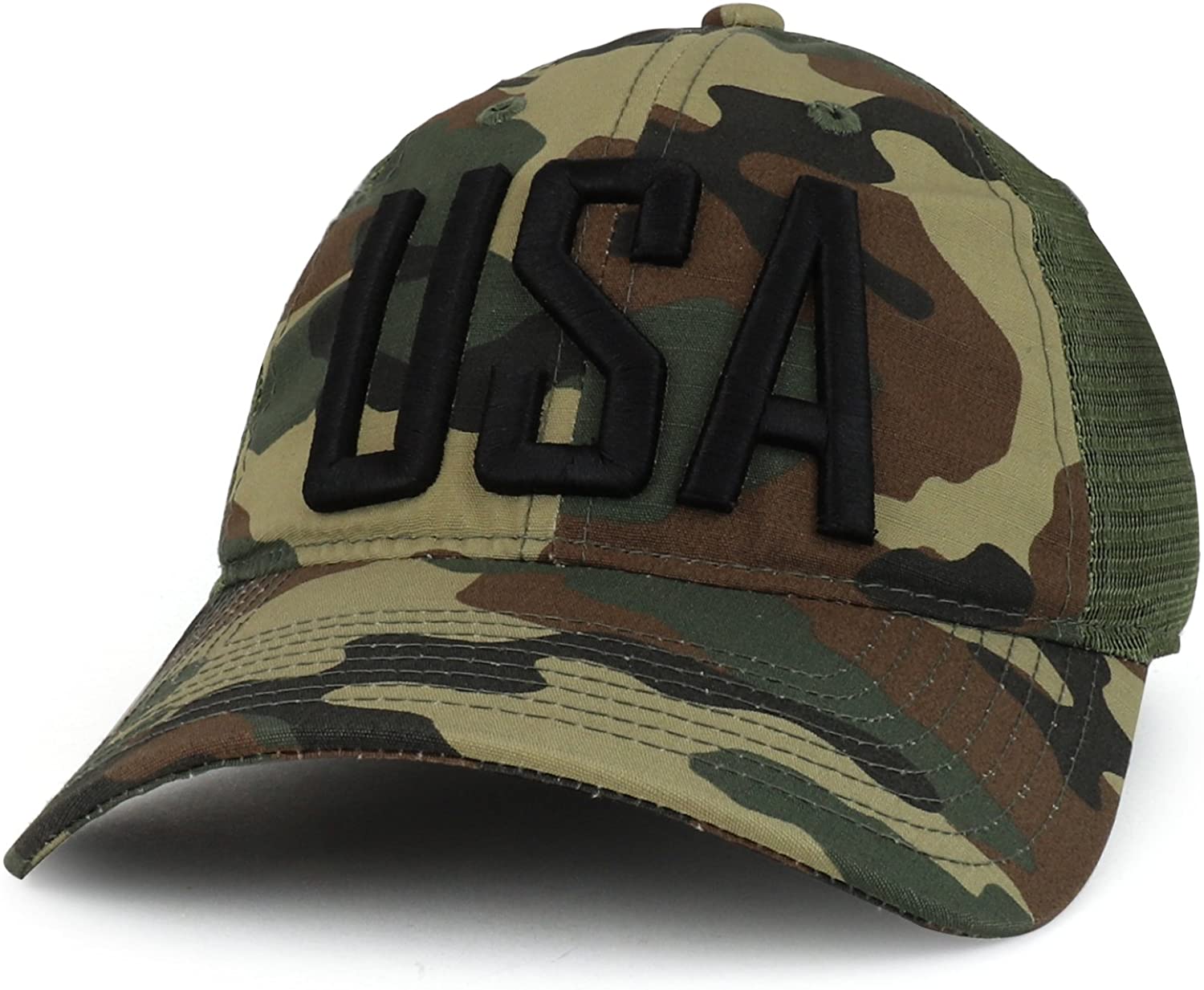 Armycrew USA Text 3D Embroidered Ripstop Trucker Mesh Back Cap - ACU