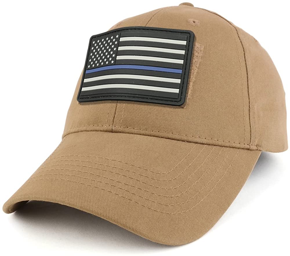 Armycrew USA Rubber Thin Blue Flag Tactical Patch Cotton Adjustable Baseball Cap