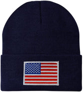 Made in USA - White American Flag Embroidered Patch Long Cuff Beanie