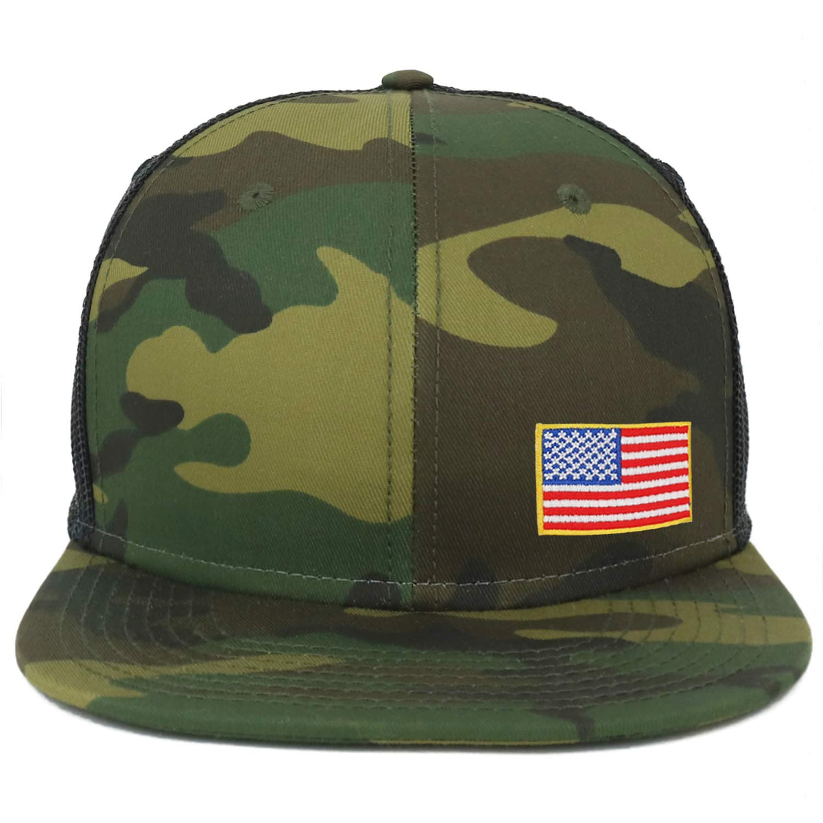 Armycrew Oversize XXL Small Side USA Flag Patch Camouflage Flatbill Mesh Snapback Cap