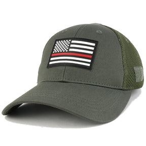 Thin RED Line American Flag 3D Rubber Tactical Patch Low Crown Adjustable Mesh Cap