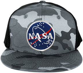 NASA Meatball Round Embroidered Iron On Patch Flat Bill Snapback Trucker Mesh Cap - BNB