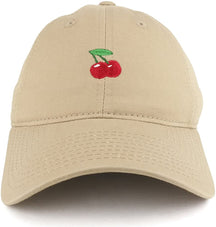 Armycrew Small Cherry Embroidered Washed Cotton Soft Crown Adjustable Dad Hat