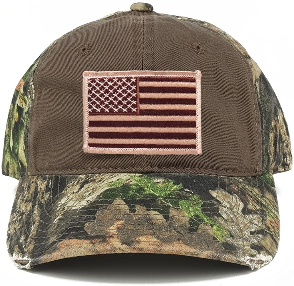 US American Flag Patch Mossy Oak Realtree Camo Adjustable Cap - Choclate