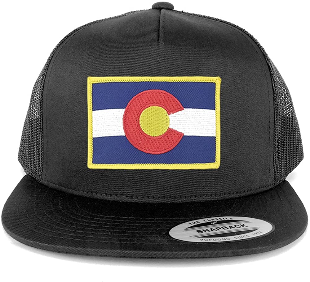 Flexfit 5 Panel Colorado Western State Flag Embroidered Patch Snapback Mesh Back Cap