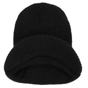 Armycrew Made in USA Government Issue Wool Ribbed Visor Beanie Cap - Black