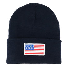 Made in USA, American USA Flag Patch Cuff Folded Beanie Hat