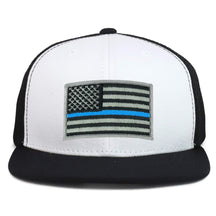 Armycrew Youth Kid's Thin Blue Line American Flag Patch Flat Bill Snapback Trucker Cap