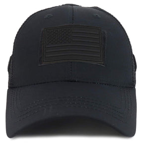Armycrew US American Flag Black 3D Rubber Tactical Patch Trucker Mesh Back Cap