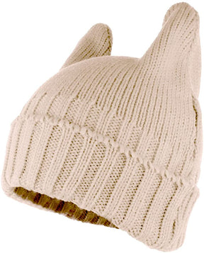 PUSSYHAT Warm Embellished Cat Ear Knit Winter Beanie Hat - Beige